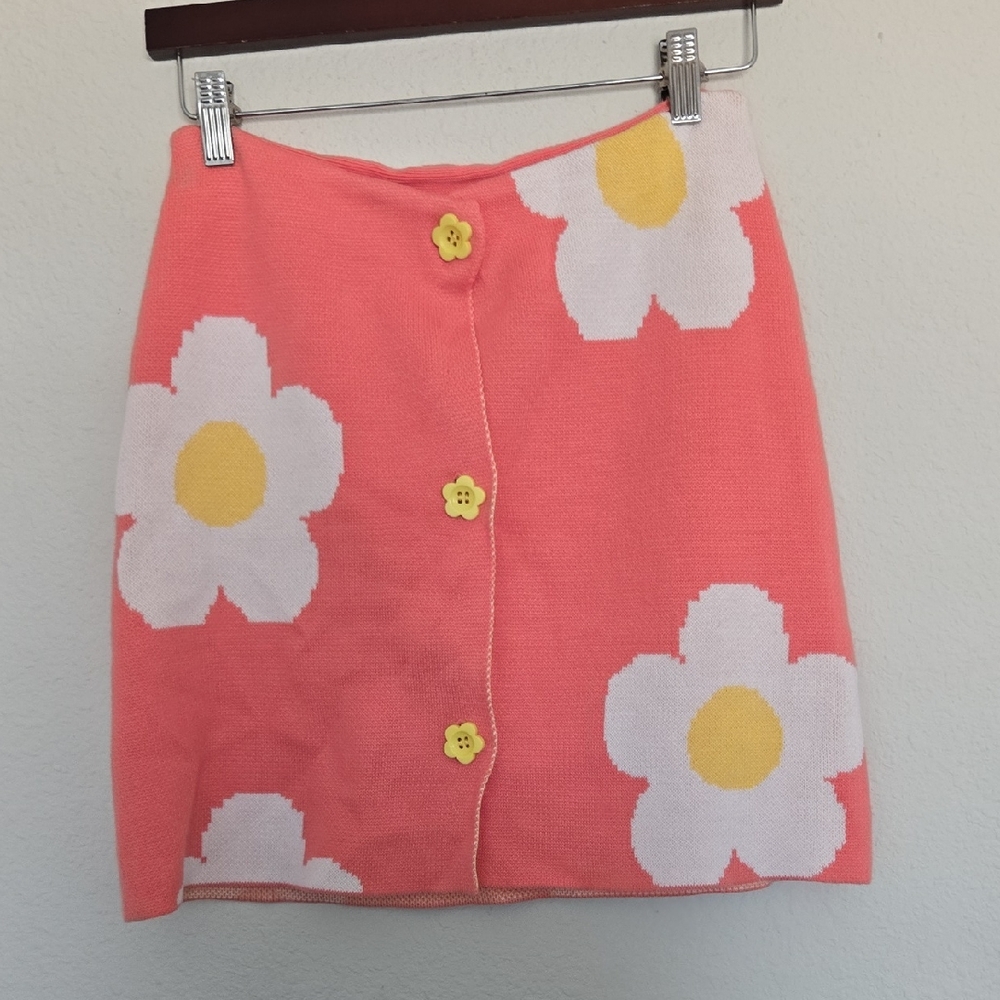 Nissa New York Coral Floral Knit Button-Front Skirt Size XS/S